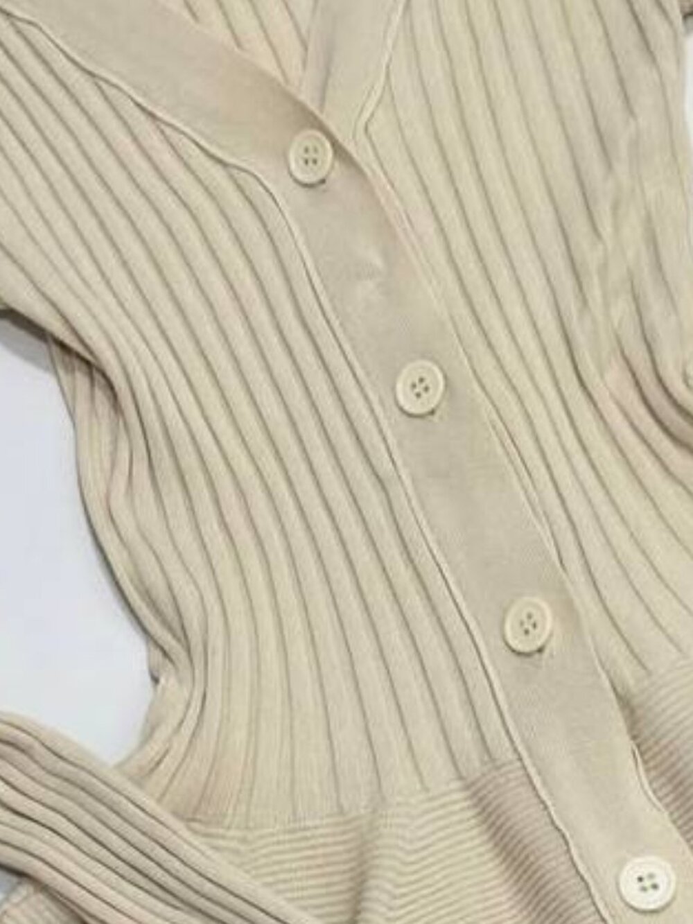 Beige Knit Button Mini Dress - Picture 2 of 3